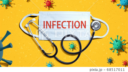 Infection theme with mask and stethoscope Infection theme with mask and stethoscope 68517011