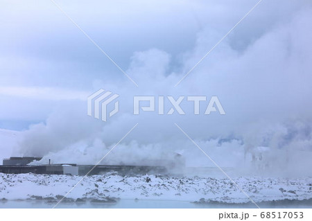 アイスランドのブルーラグーンの地熱発電所の写真素材