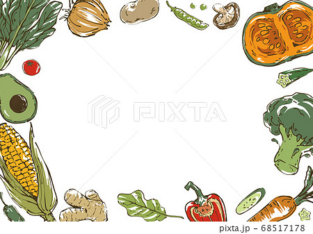 おしゃれな野菜のスケッチイラスト 背景フレームのイラスト素材
