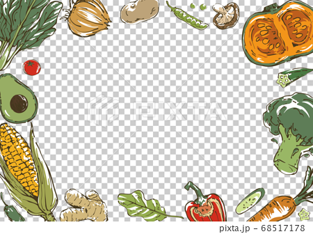 おしゃれな野菜のスケッチイラスト 背景フレームのイラスト素材