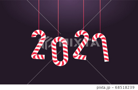 Happy new year greeting banner. Numbers hanging as candy canes Happy new year greeting banner. Numbers hanging as candy canes 68518239