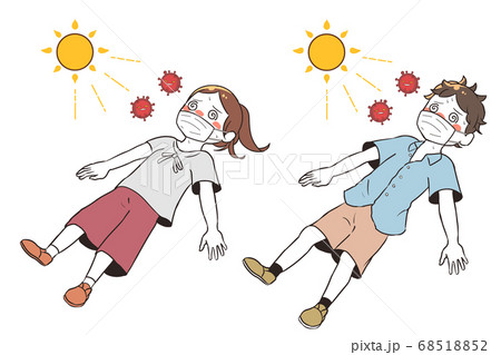 熱中症と新型コロナウイルスで目を回す　マスク 68518852