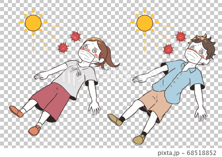 熱中症と新型コロナウイルスで目を回す　マスク 68518852