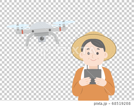 一位農夫在農場無人機飛行的插圖 68519208