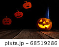 Halloween pumpkin head jack lantern on wooden background 68519286