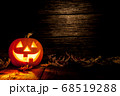 Halloween pumpkin head jack on wooden background 68519288