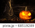 Halloween pumpkin head jack on wooden background 68519289