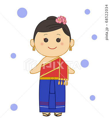 タイの民族衣装を着た女性 シワーライ 青のイラスト素材