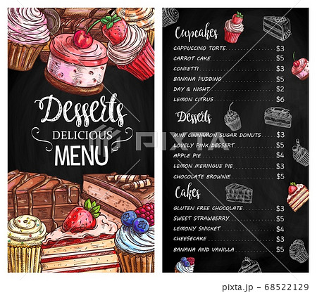 Desserts and cakes menu chalkboard sketch vector 68522129