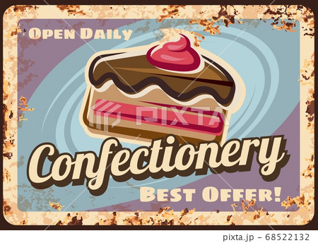 Confectionery or cafe rusty metal vector plate 68522132