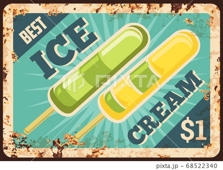 Fruit ice pop, juice ice cream rusty metal plate 68522340