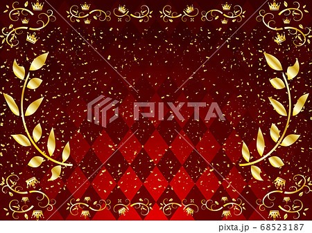 月桂樹　クラウンフレーム　紙吹雪　レッドグラデーションアーガイル背景 68523187