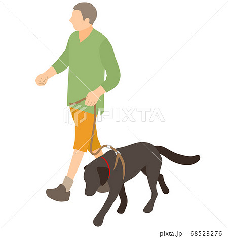 犬を散歩させている男性のイラストのイラスト素材