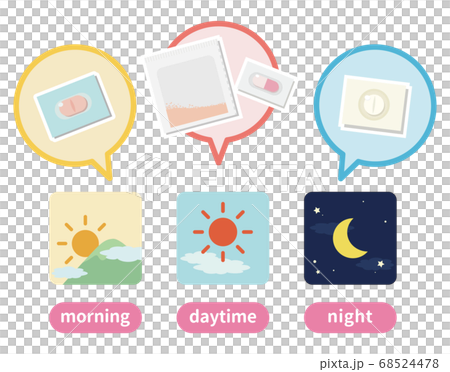 薬の服用時間を守るイメージイラスト 英語表記 のイラスト素材