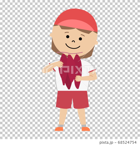 たくさんのサツマイモを持った女の子のイラスト 全身 のイラスト素材