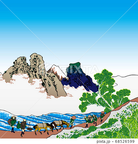 葛飾北斎イメージ身延川裏不二明るいバージョン正方形 葛飾北斎イメージ身延川裏不二明るいバージョン正方形 68526599