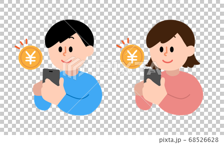 Men and women who accumulate points on smartphones (simple color) 68526628
