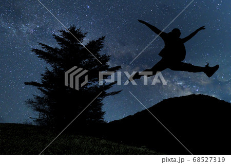 天の川 銀河のある風景 フォトショップ加工の写真素材