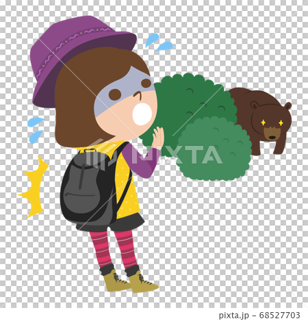 Illustration of a woman who encountered a wild bear while climbing. Illustration of a woman who encountered a wild bear while climbing. 68527703