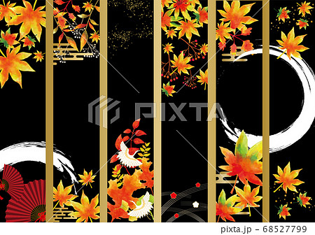 秋の紅葉 水彩風背景素材 和柄 落葉 和風素材のイラスト素材