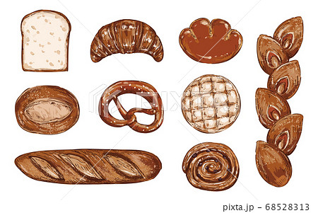 おしゃれなパンの手描きスケッチイラストセットのイラスト素材