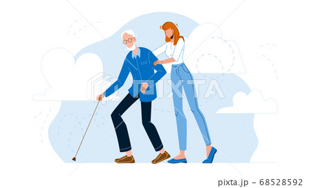 Caregiver Nurse With Elderly Man Walking Vector Caregiver Nurse With Elderly Man Walking Vector 68528592
