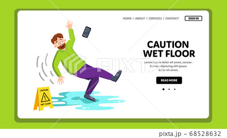 Caution Wet Floor Sign And Falling Man Vector 68528632