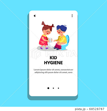 Kid Hygiene Girl Give Toilet Paper Boy Vector 68528787