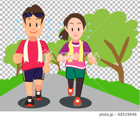 公園をジョギングする男女 公園をジョギングする男女 68529048