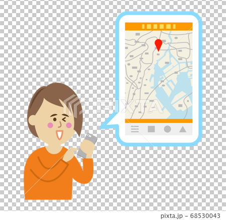 在智能手機上使用地圖應用程序的女人的插圖圖像 68530043