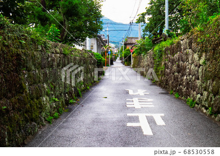 江戸時代の石垣が両脇に続く城下町 68530558