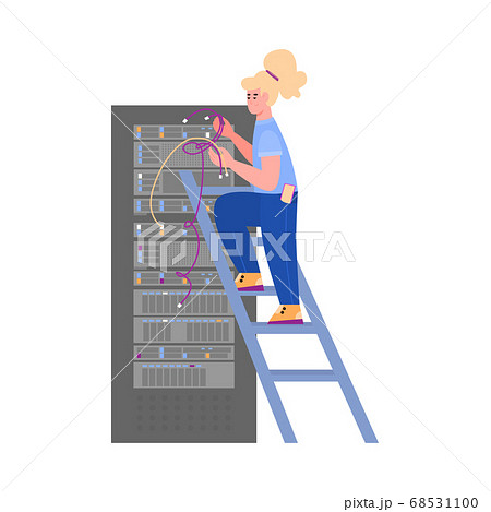 Flat isolated vector illustration of system administrator performs technical work 68531100