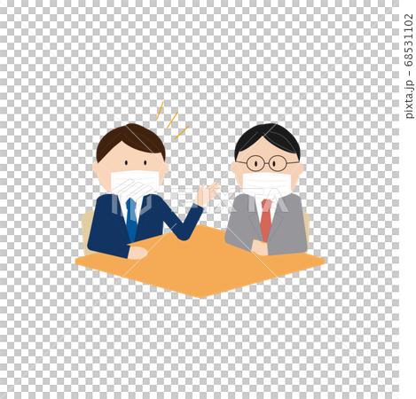 Businessman wearing a mask and talking in person (hanasu) Businessman wearing a mask and talking in person (hanasu) 68531102