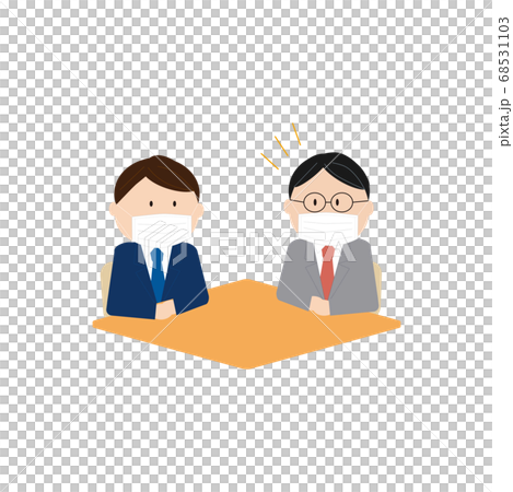 Businessman wearing a mask and talking in person (hanasu) 68531103