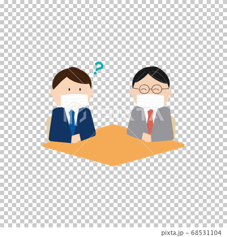 Businessman wearing a mask and talking face-to-face (wondering) Businessman wearing a mask and talking face-to-face (wondering) 68531104