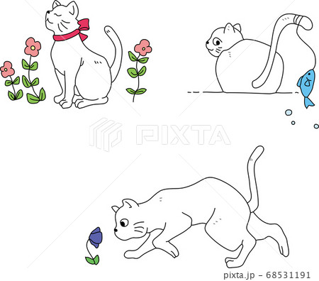 猫 花 魚釣りのイラスト素材