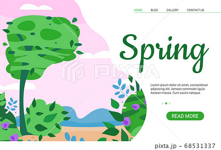 Spring sale web or landing page with blooming trees cartoon vector illustration. Spring sale web or landing page with blooming trees cartoon vector illustration. 68531337