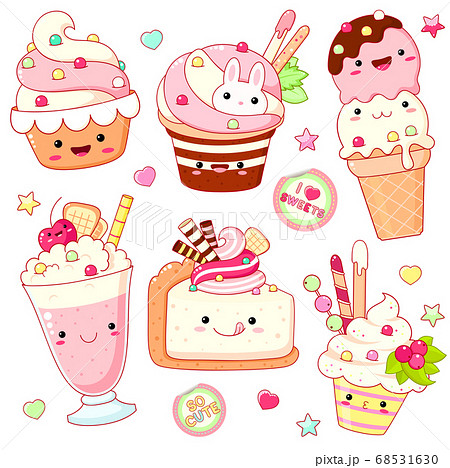 Set of cute sweet icons in kawaii style Set of cute sweet icons in kawaii style 68531630