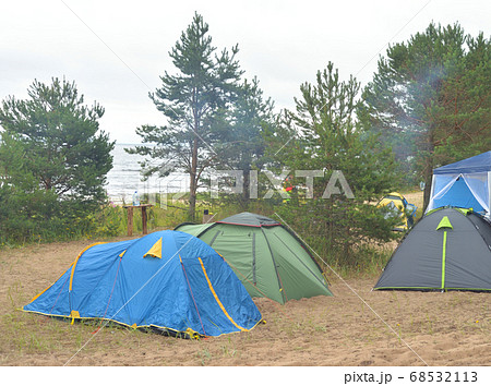 Camping tents in forest. Camping tents in forest. 68532113