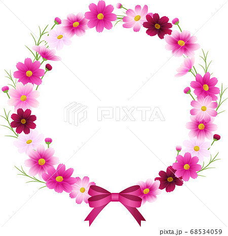 Round frame of pink gradient cosmos, wreath... - Stock