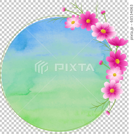 Round frame of pink gradient cosmos, wreath,... - Stock