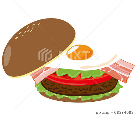 目玉焼きとビーフのハンバーガーのベクターイラスト　 68534085