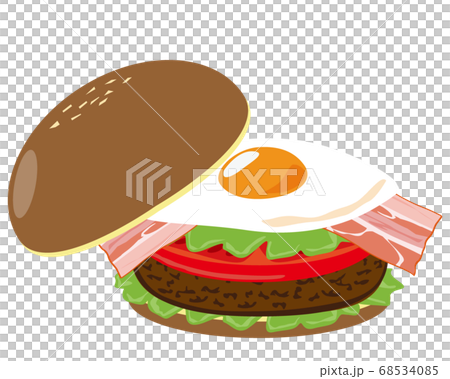 目玉焼きとビーフのハンバーガーのベクターイラスト　 68534085