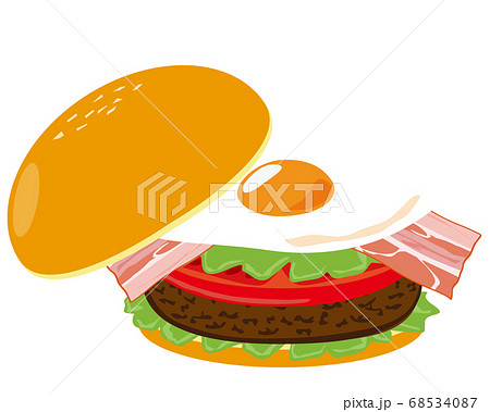 目玉焼きとビーフのハンバーガーのベクターイラスト のイラスト素材 68534087 Pixta