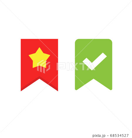 Bookmark vector icon label element design isolated flat symbol, book mark starred and checked ui tag pictogram red green color 68534527