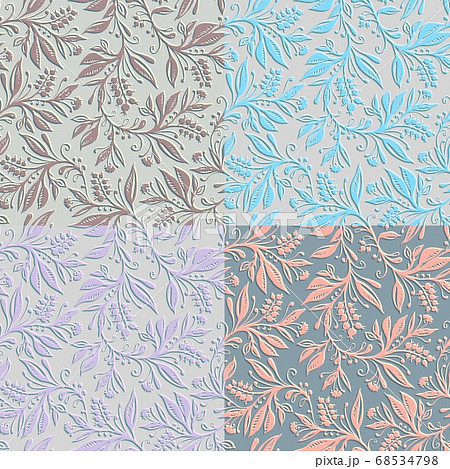 4 Floral seamless patterns with leaves and berries. Hand drawn and digitized. 4 Floral seamless patterns with leaves and berries. Hand drawn and digitized. 68534798