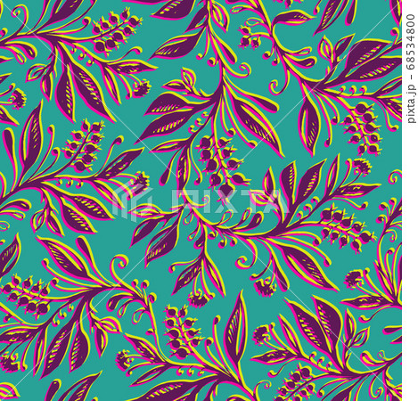 Floral seamless pattern with leaves and berries. Hand drawn and digitized. Floral seamless pattern with leaves and berries. Hand drawn and digitized. 68534800