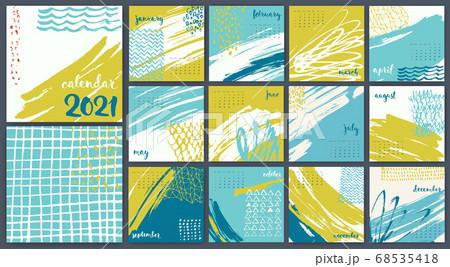 Hand drawn abstract vector 2021 calendar template design. 68535418
