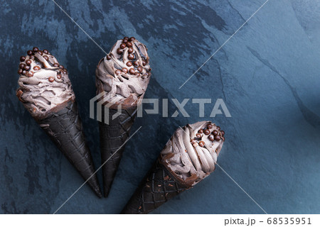 Double Chocolate Ice Creams with Black Waffle Double Chocolate Ice Creams with Black Waffle 68535951