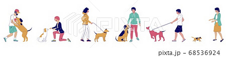 Dog walker characters, vector flat isolated illustration 68536924